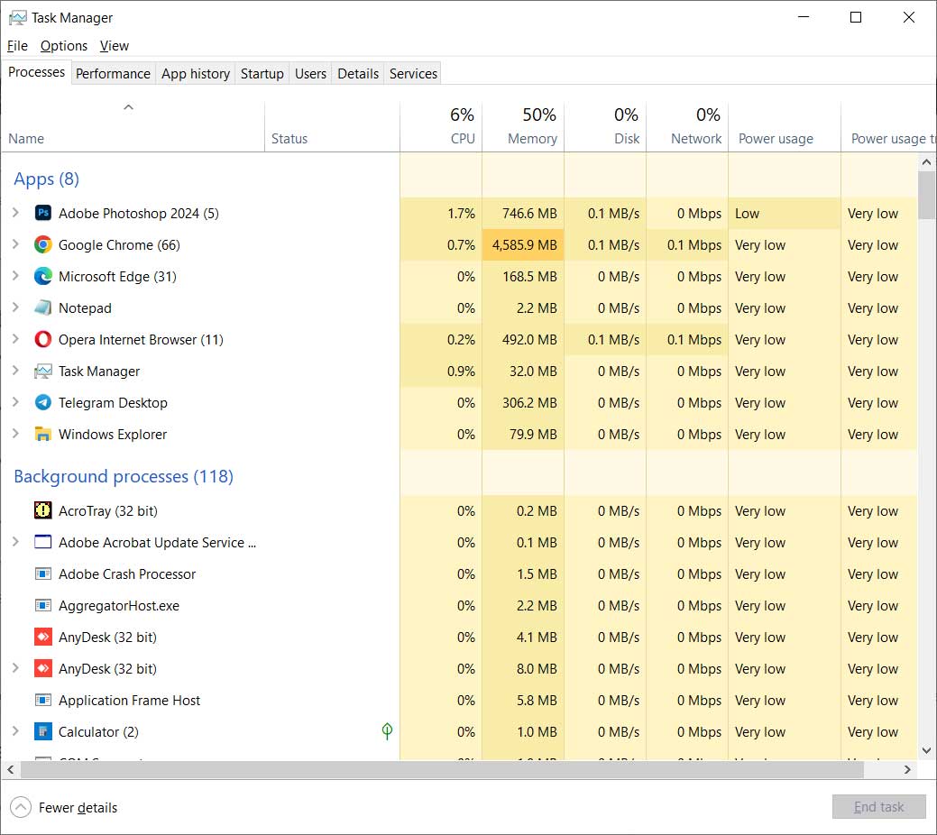 Check Task Manager for High Usage Apps